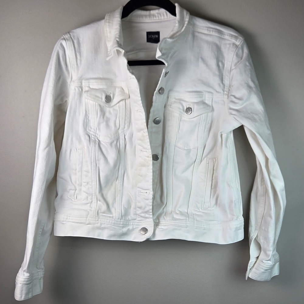 J.Crew Denim Jacket Women Medium White Good Stretch Trucker Classic Outerwear